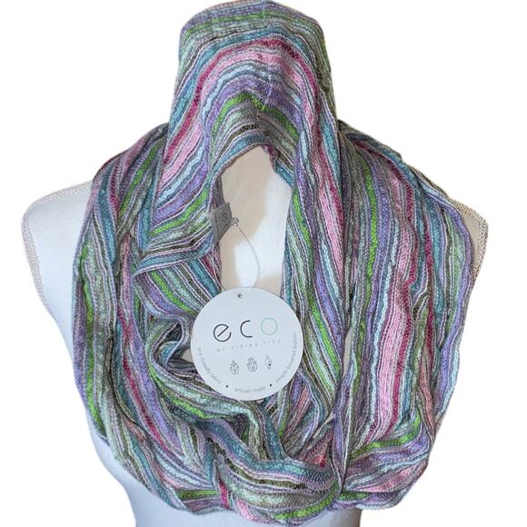 NEW Infinity Scarf by ECO Rising Tide Pink Teal Multicolor Boho Striped Hippie - Picture 1 of 10